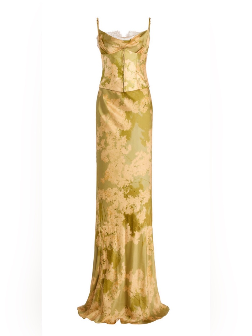 De La Vali Cleodora Corseted Silk-Blend Satin Maxi Dress